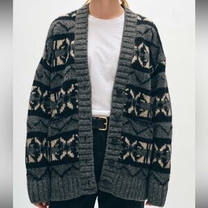 NWOT White + Warren - Plush Alpaca Fair Isle Cardigan in Grey XS